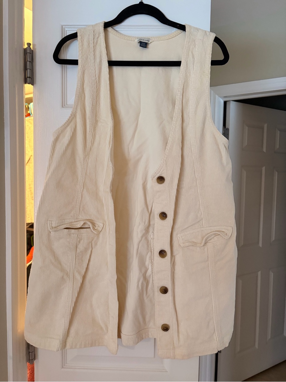 American Eagle Outfitters Cream Corduroy Button Vest
